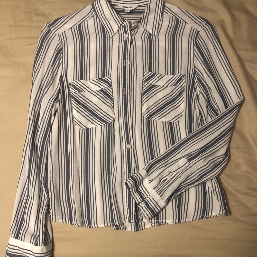 Express striped button up blouse.